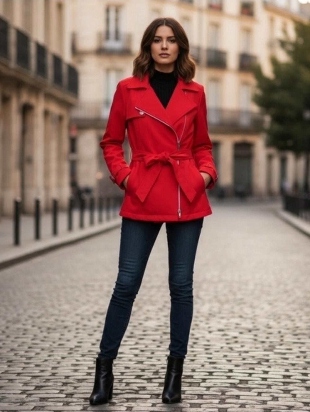 Kenneth Cole Vibrant Red Belted Trench Coat